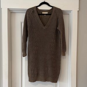 Cable Knit Sweater Dress - Olive/Taupe -small
